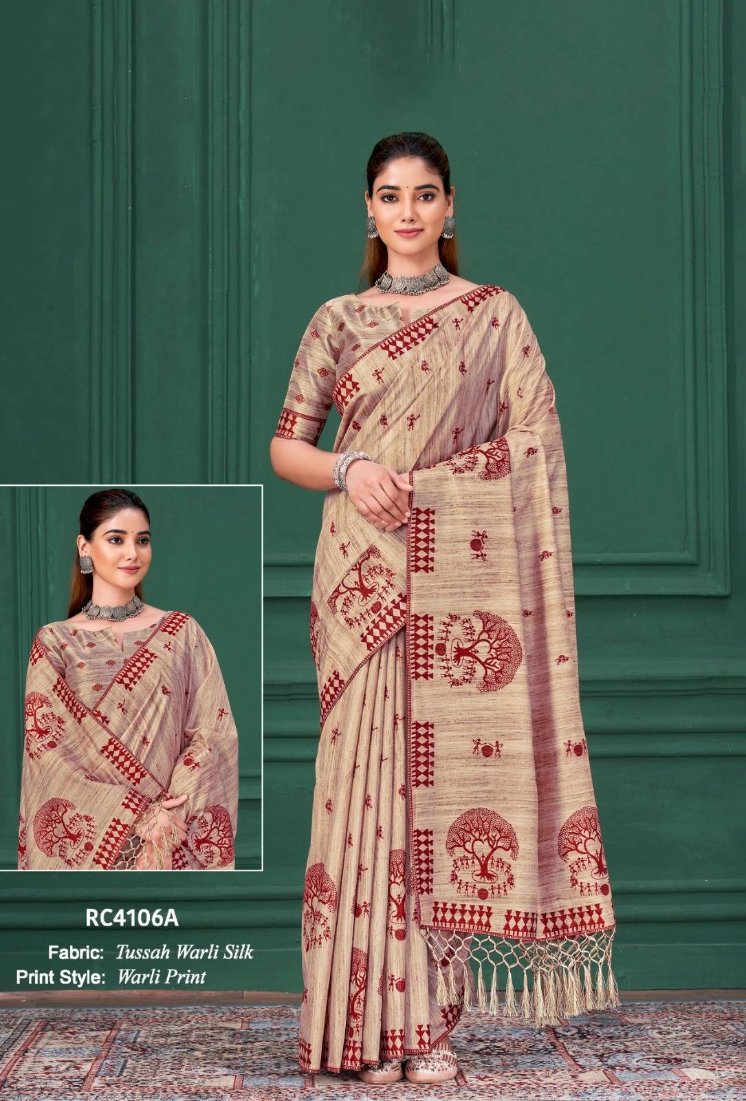RANG CHATKILA By MAHOTSAV 4106 to 4108 Series Indian Traditional Wear Collection Beautiful Wear TUSSAH WARLI SILK Sarees At Wholesale Price